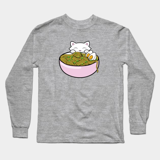 Funny cat eating yummy ramen noodles Long Sleeve T-Shirt by Purrfect